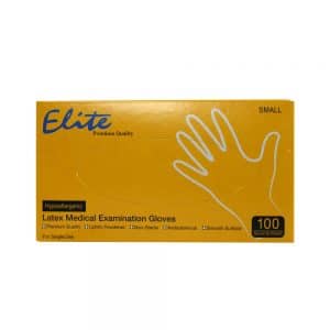 دستکش یکبار مصرف 100 عددی لاتکس الیت Elitte کم پودر در سایز های مختلف